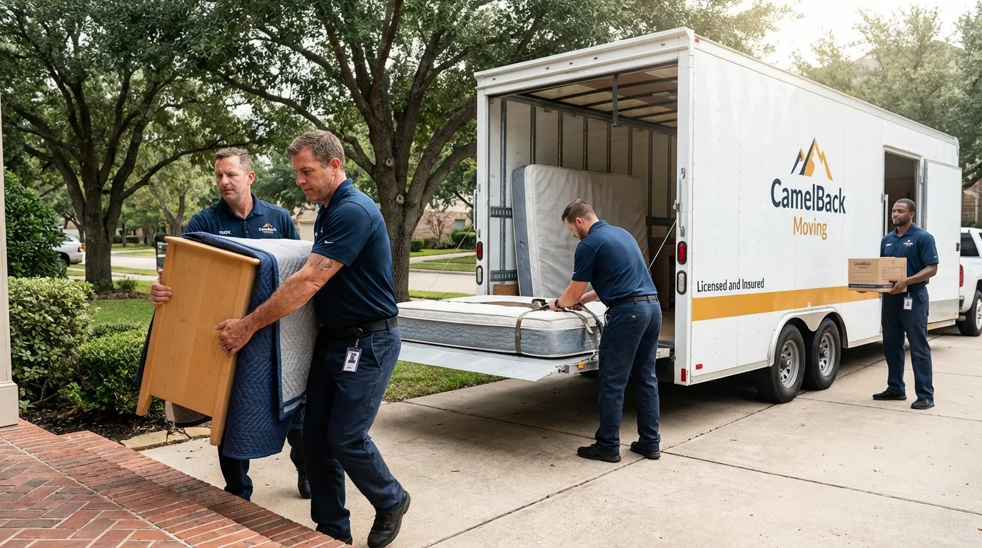 Crew loading residential truck for cross-state move from Howard, KS