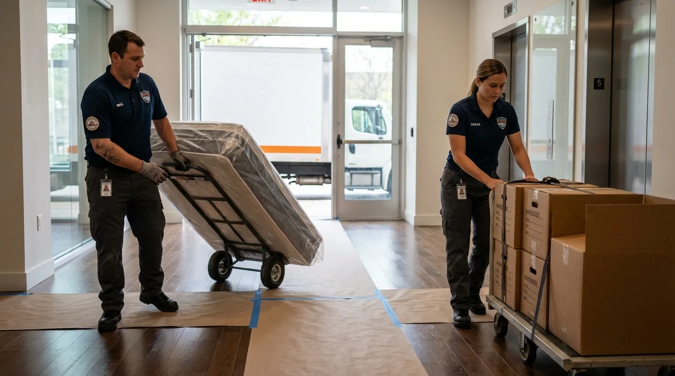 Professional apartment movers loading elevator in Howard, KS